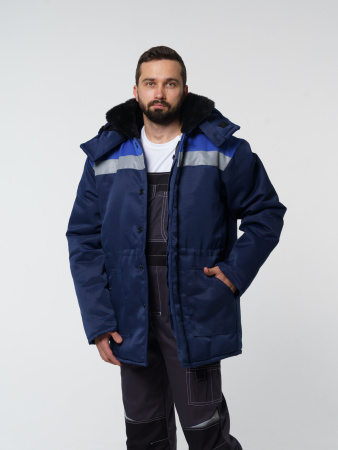 Куртка мужская зимняя Кур710 ткань смесовая, цвет темно-синий с васильковым
