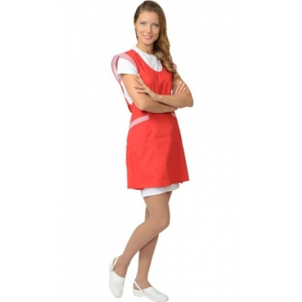 Фартук-сарафан "Веста" красный с полоской (ЧЗ)