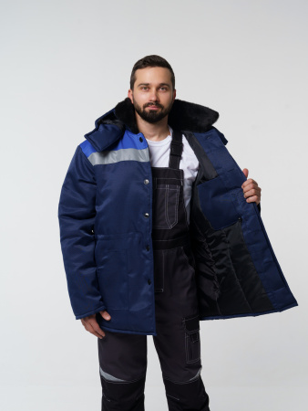 Куртка мужская зимняя Кур710 ткань смесовая, цвет темно-синий с васильковым
