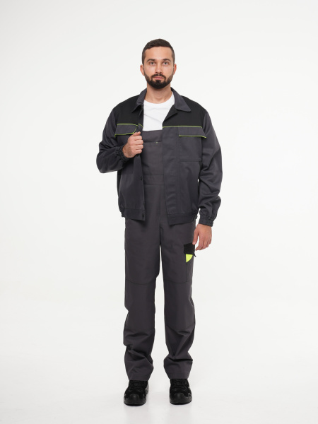 Куртка рабочая мужская №110 темно-серая с черной и лимонной отделкой (ЧЗ)