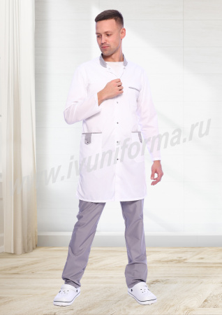 Халат медицинский мужской "Флойд" белый с серым