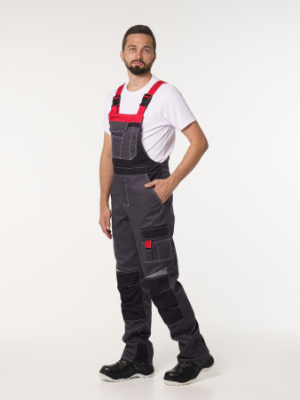 Полукомбинезон рабочий мужской №116 серый, черный, красный, СОП, ткань Rodos