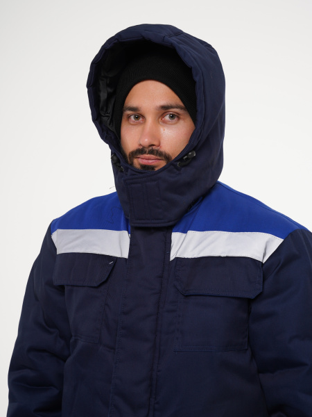 Куртка мужская зимняя Кур703 ткань Твил, цвет темно-синий с васильковым
