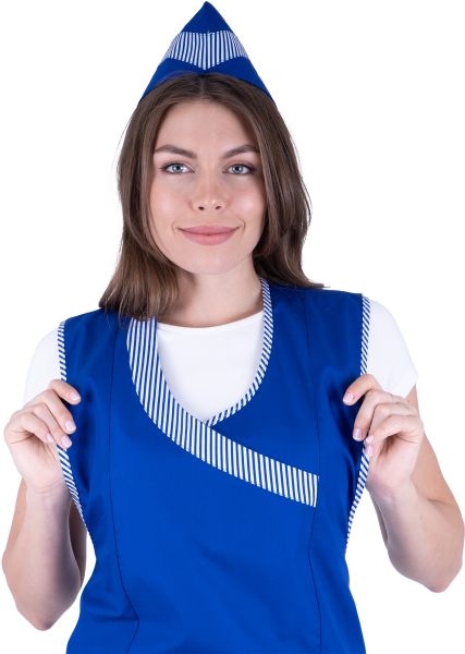 Униформа "ВИКТОРИЯ" женский васильковый, фартук, брюки, пилотка, ткань Тиси (ЧЗ)