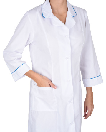 Халат "Ника" женский белый с бирюзовым (ЧЗ)