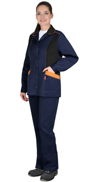 Костюм "ЗОЛУШКА" женский: куртка, брюки т. синий с черным и оранжевой отд. Тк. Гретта 190 (ЧЗ)