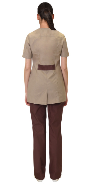Костюм "МЕДЕЯ" женский: блуза, брюки, бежевый с шоколадным (ЧЗ)