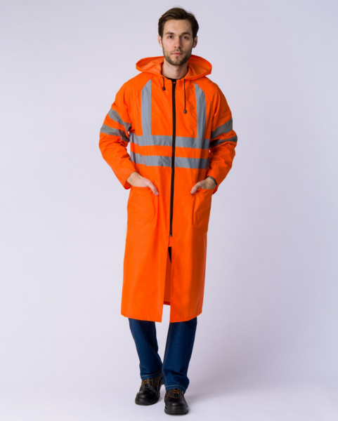 Плащ влагозащитный сигнальный с СОП (210 гр/м2) оранжевый ЯШФ