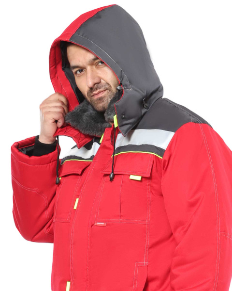 Куртка "ФАВОРИТ" зимняя кор., мех.ворот, цв, красный с серым и лим. кантом, СОП 50мм. (ЧЗ)