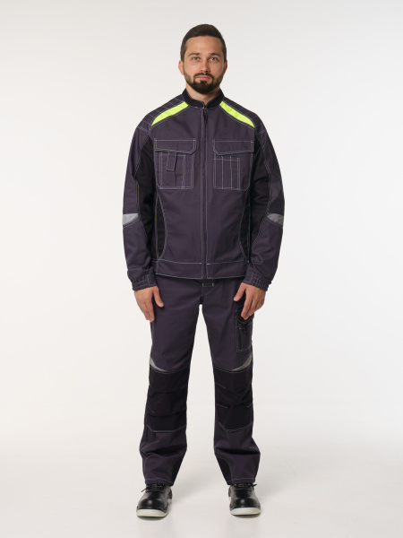 Куртка рабочая мужская №116 серый, черный, лимонный