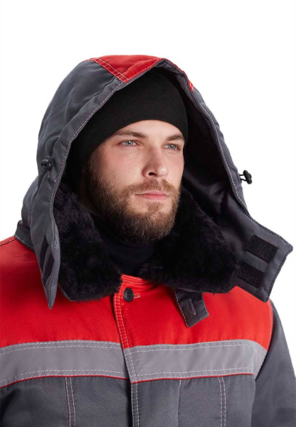 Костюм зимний "ВЬЮГА" куртка/полукомб. цвет: т.серый/красный URSUS (ЧЗ)