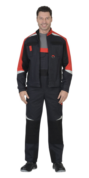 Костюм "Фаворит-Мега": куртка, п/к. сер. с красн. и чер. с СОП (узб.Саржа)