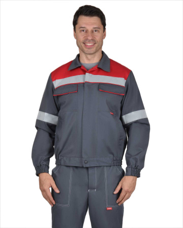 Куртка "Мегион" короткая, серая с красным (ЧЗ)